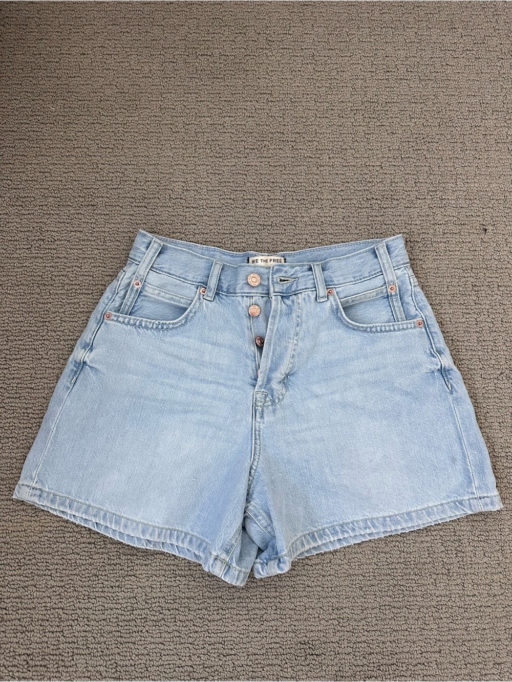 Free People Light Blue High-Rise Button-Front Denim Shorts